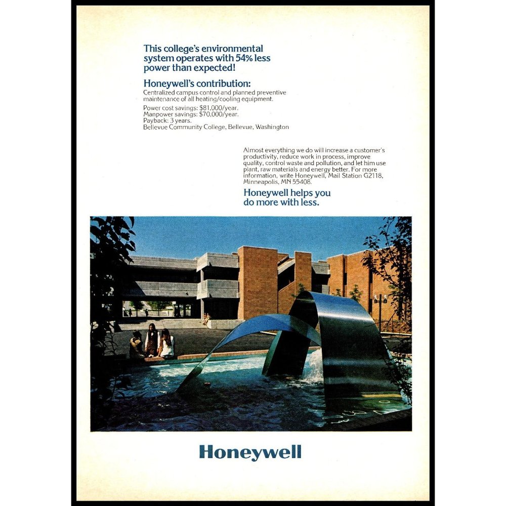 1974 Honeywell Environmental Systems Vintage Print Ad College Students Wall Art